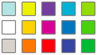 Grid of custom colors in various hues on a white background
